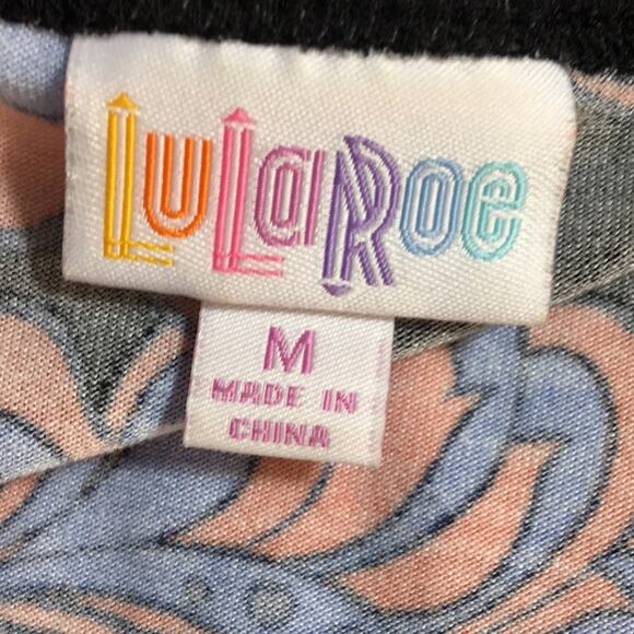 LuLaRoe Long Hi-Lo Irma Tunic Top Black Blue Orange Floral Pattern Size Medium‎ - Picture 7 of 8